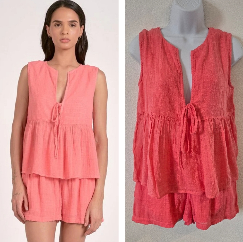 Elan NWT Coral Gauze Set Sleeveless Top and Shorts Set